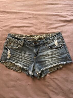 Dollhouse Faded Blue Distressed Denim Jean Shorts